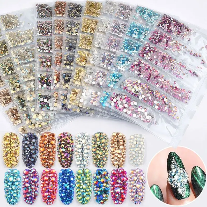 

Mixed SS4-SS16 Flatback Nail Rhinestones Crystal AB Colorful 3d Glass Stones DIY Charm Gems Manicure Nail Art Decorations031