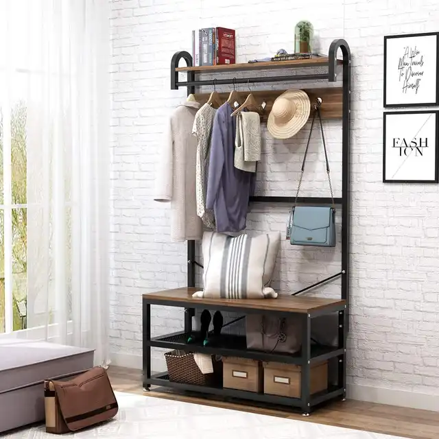Free Shipping 4 In 1 Hall Tree With Bench 3 Tier Industrial