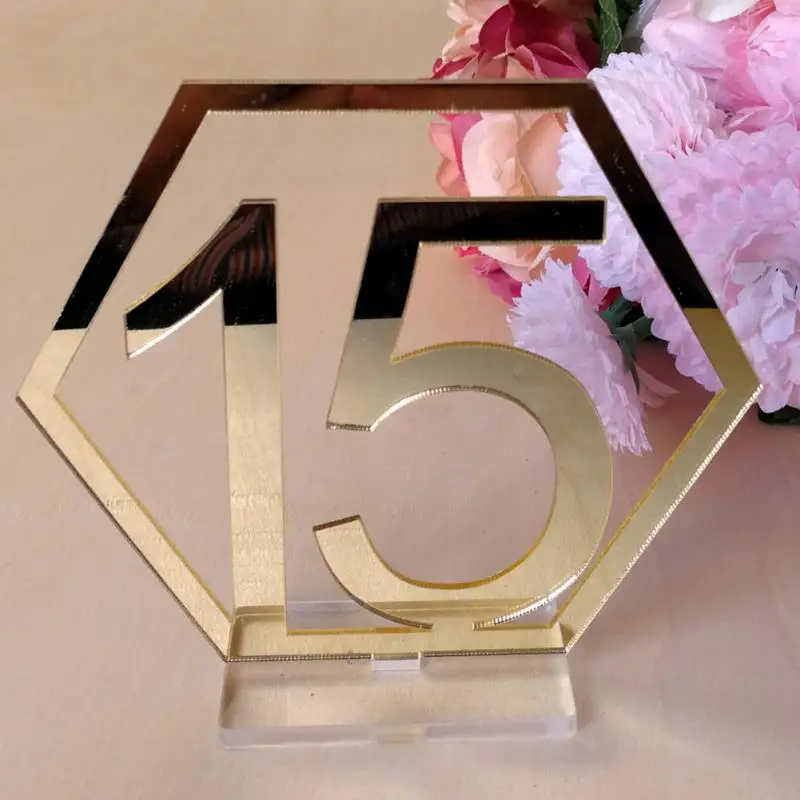 

1~10/15/20 Number Table Signs For Wedding Party Decor Silver Or Gold Roman Number Centerpiece Hexagon Table Seat Card #20