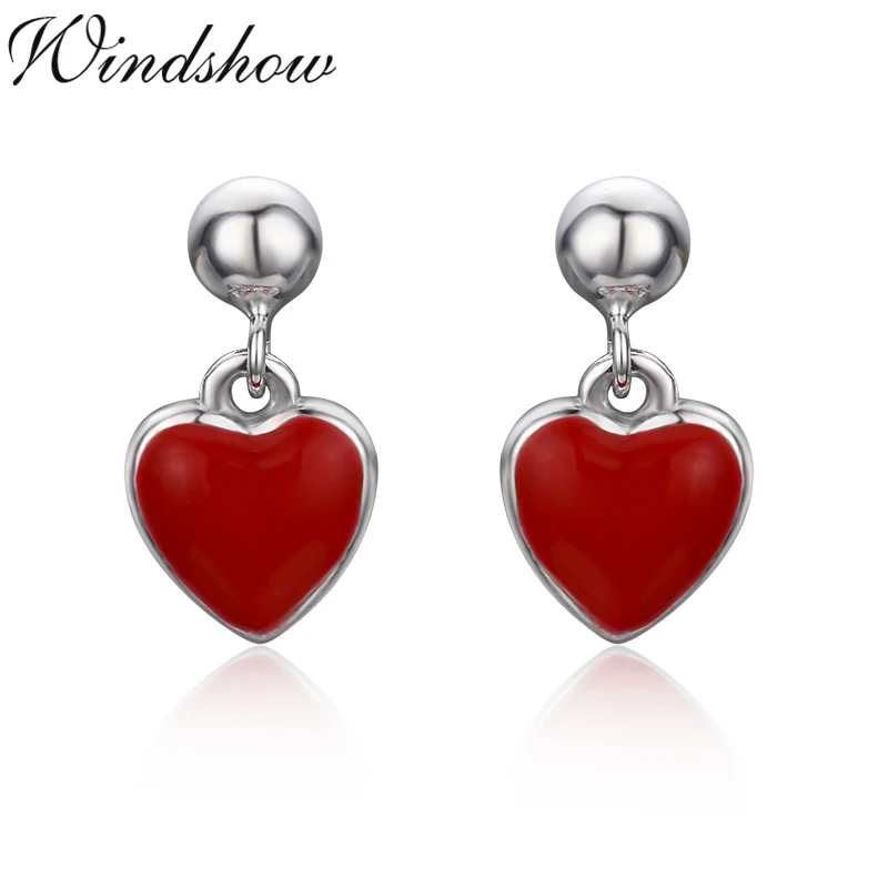 

Cute 925 Sterling Silver Small Red Love Heart Charm Ball Stud Earrings For Women Girls Children Kid Jewelry Orecchini Aros Arete