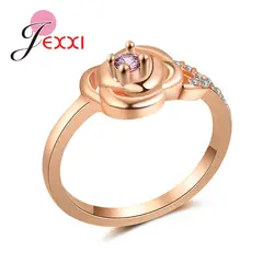 Самые популярные кольца в форме цветов из розового золота с прозрачными кристаллами для девочек и женщин, трендовые Свадебные ювелирные