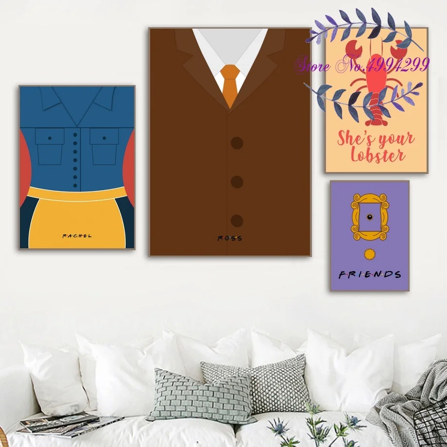 

Friends TV Show Monica door Ross Rachel Lobster Poster Canvas Art Print Home Decor