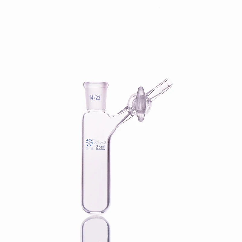 Реакционная трубка со стеклянным клапаном и стандартным gr ртом, емкость 25 мл и соединение 14/23, высокое боросиликатное стекло