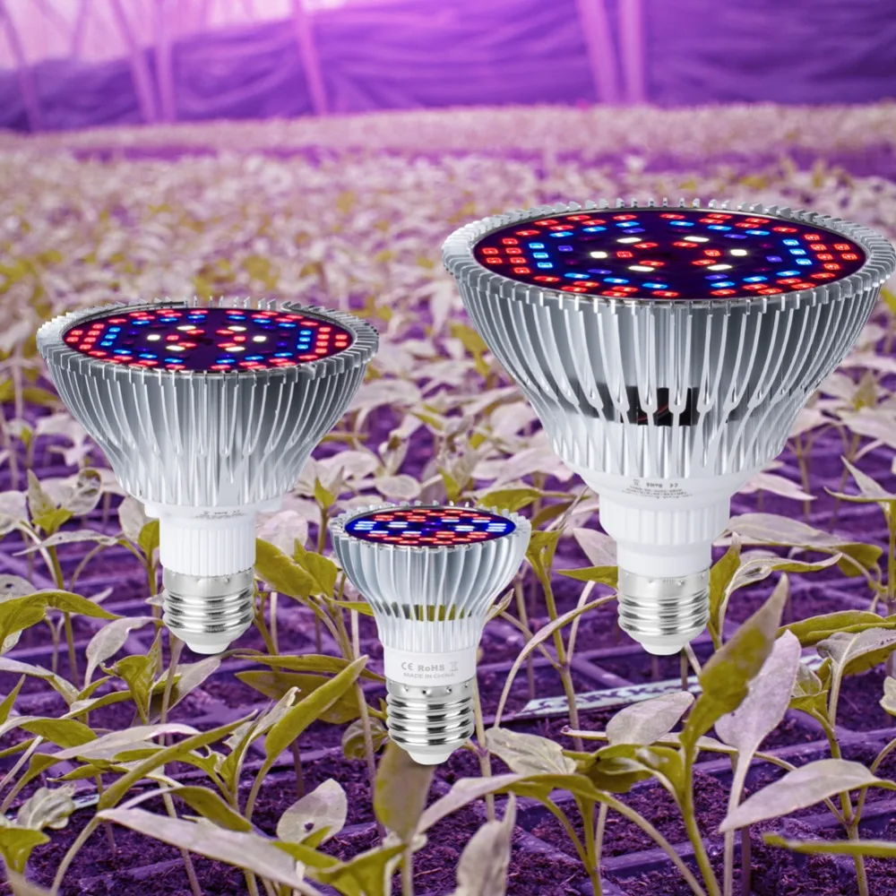 Светодиодная лампа E27 для выращивания растений LED полного спектра E14 30 Вт 50 80 18 28