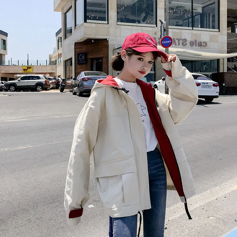 

Woman Autumn Winter Trench Hooded Coat Plus Size Hip Hop Baseball Uniform BF Style Harajuku Loose Drawstring Overcoat Trench