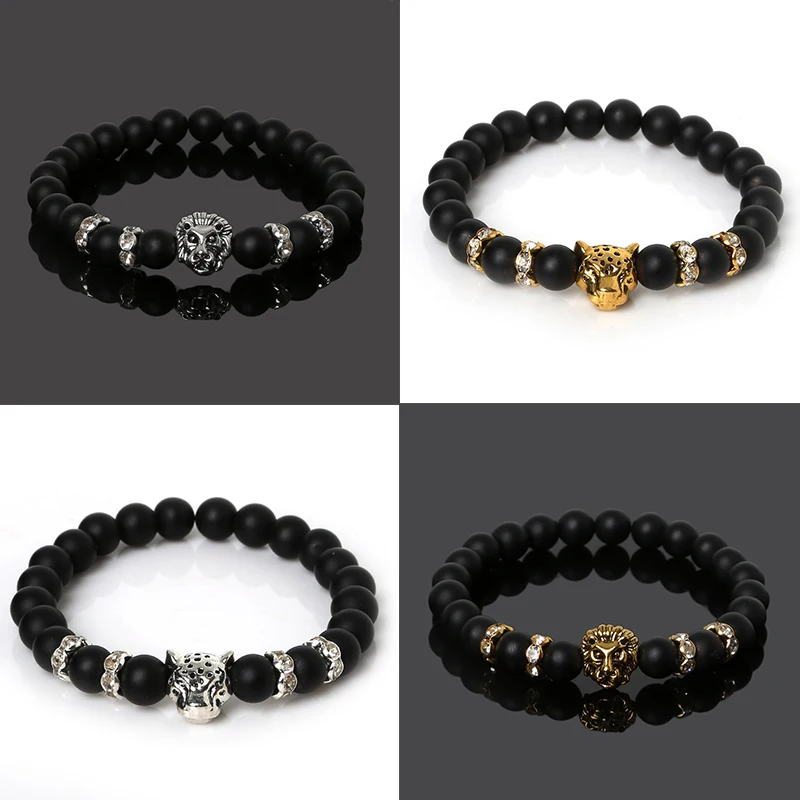 Natural Stone Beads Men Bracelets Lucky Charm Matte Black Natural Stone