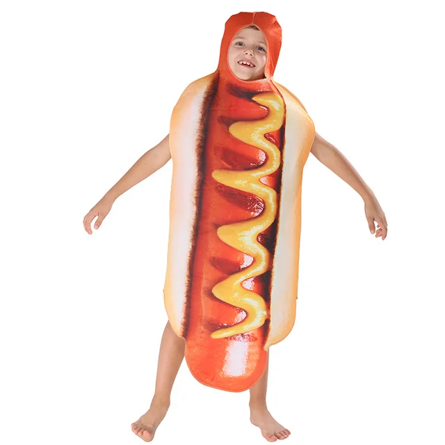 Men's Funny 3D Print Sausage Jumpsuit Food Hot Dog Costumes Kids Halloween Costume Adult