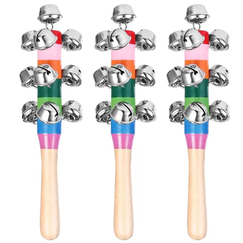 3 шт. детские игрушки Jingle Bell рождественские ручные колокольчики Детские Музыкальные инструменты с деревянной ручкой