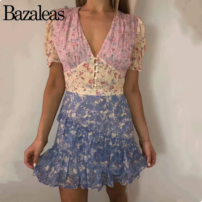 Bazaleas Ретро кружевные буфы на рукавах женские платья винтажные пояса vestido
