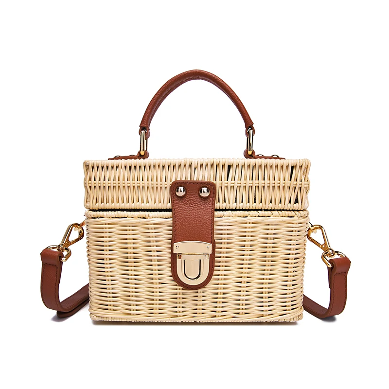 

2019 new Women's shoulder bag rattan bag retro small square bag Hand-woven holiday travel bag High-grade Genuine Leather