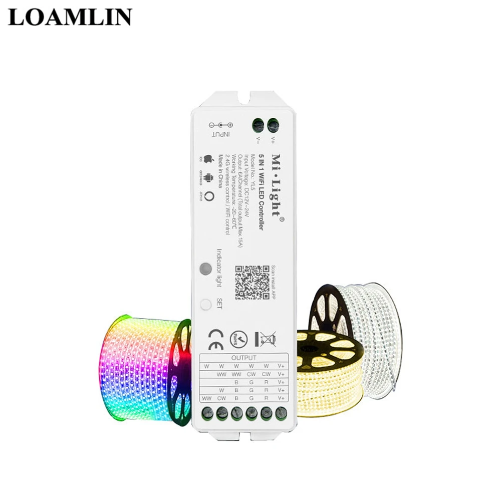 

Milight YL5 2.4G 15A 5-in-1 WiFi LED controller for LED lights with 2.4G remote control fut089 fut088 WiFiiBox B8 B0 T4 T1 YT1