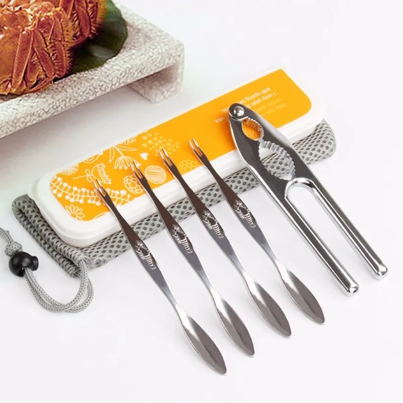 6 Pcs/set Seafood Tools Stainless Steel Crab Cracker Fork Picks Tool