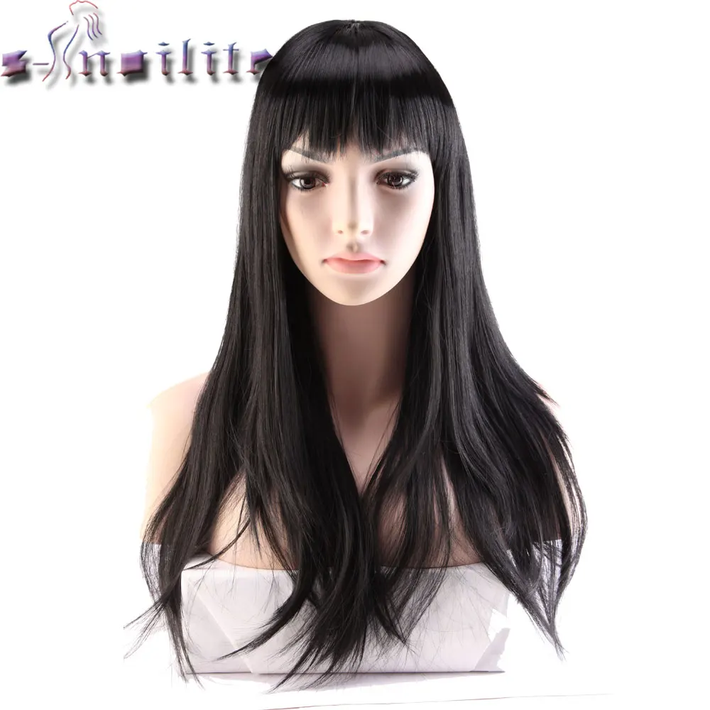 

S-noilite 24'' Long Black Hair Wigs For Women Synthetic Wigs For Black Women Heat Resistant False Hair Pieces Hairstyles