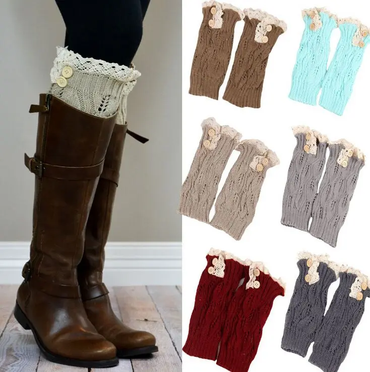 2018 레이스 단추 Crochet 니트 Leg Warmers boots 커프스 Toppers boots Socks 28 짝/몫 2016