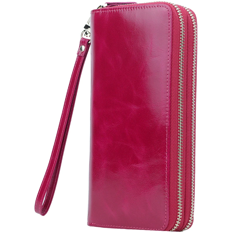 

Premium 100% Cow Leather Oil Waxing Leather Women Long Purses Large Capacity Female Handheld Wallets with Hand Rope Lady Wallet