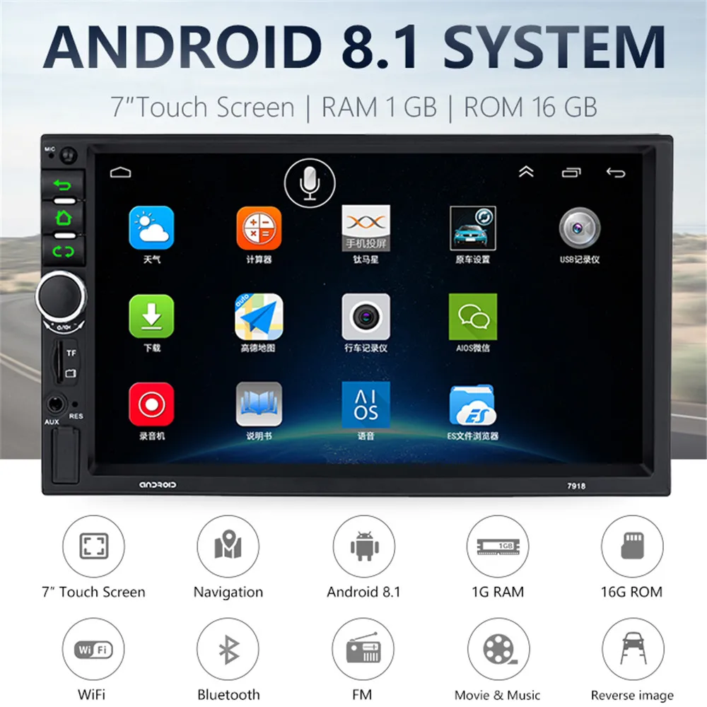 

Universal Android 8.1 Car Radio 2 Din 7'' Touch Screen Car Multimedia Player Auto Stereo GPS Navigation MP5 Player