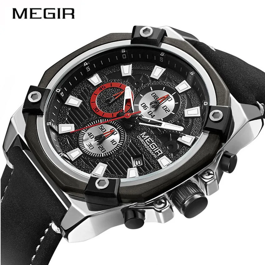 

MEGIR Casual Men Watch Chonograph Quartz Wrist Watches Leather Band Strap Time Clock Male Sport Wristwatches Relogio Masculino