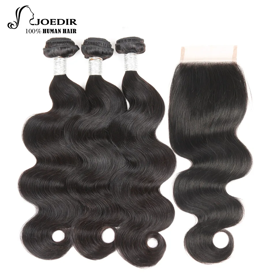JOEDIR Hair Brazilian Body Wave Lace Closure Free Part 4 PCS Human Hair Bundles With Closure Swiss Lace non Remy Hair Extension JOEDIR Hair Brazilian Body Wave Lace Closure Free Part 4 PCS Human Hair Bundles With Closure Swiss Lace non Remy Hair Extension