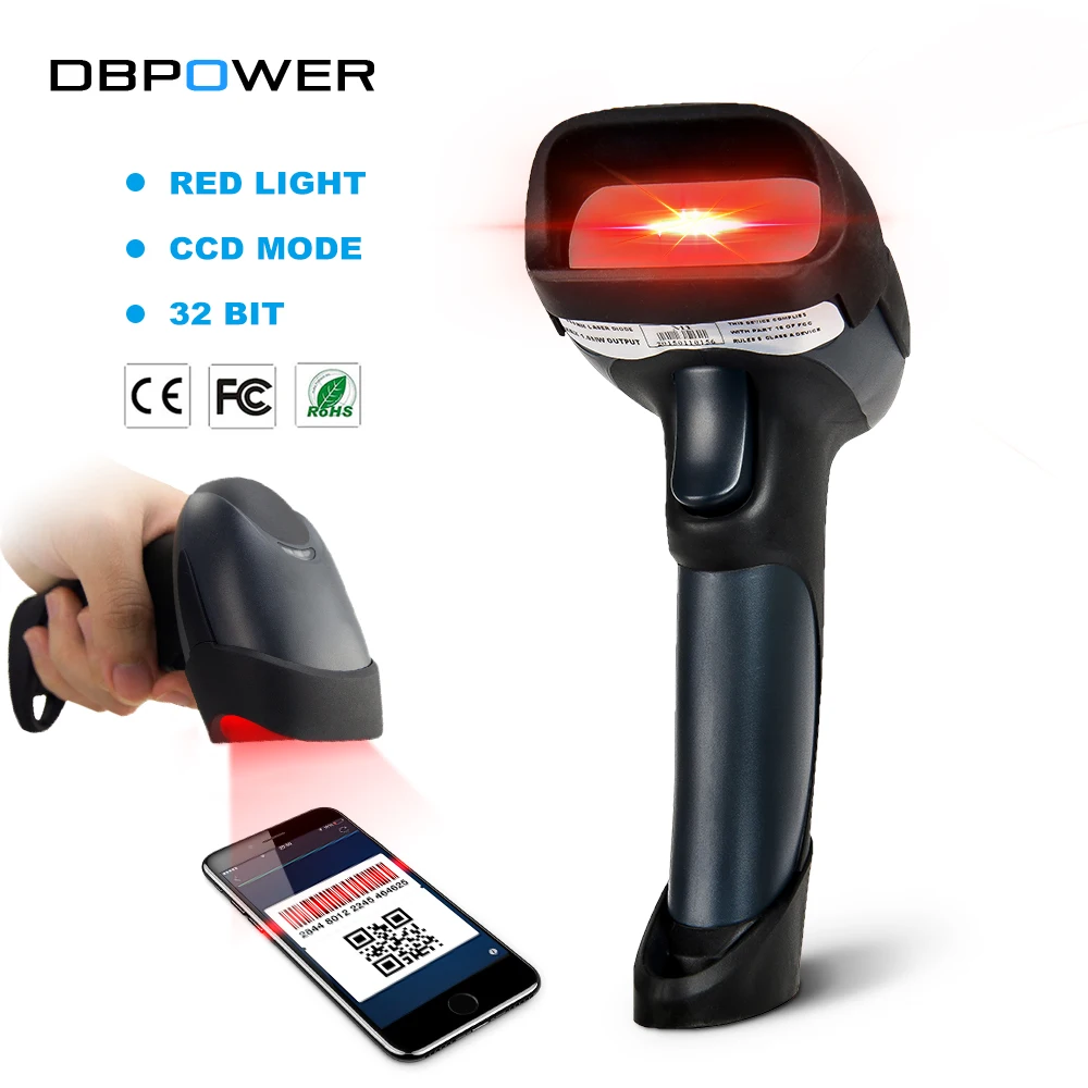DBPOWER Wired USB Barcode Scanner for Red Light CCD Mode 1D Handheld