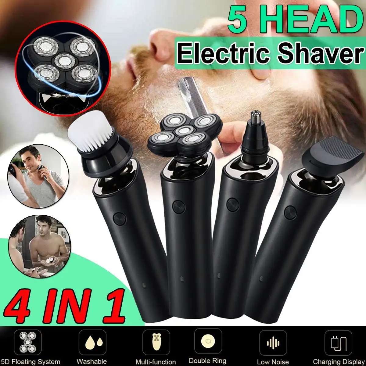 

4 In 1 Male Electric Shavers Five Cutter Head Shaving Machine Rechargeable Beard Trimmer Multifunctional 5D Floating razor