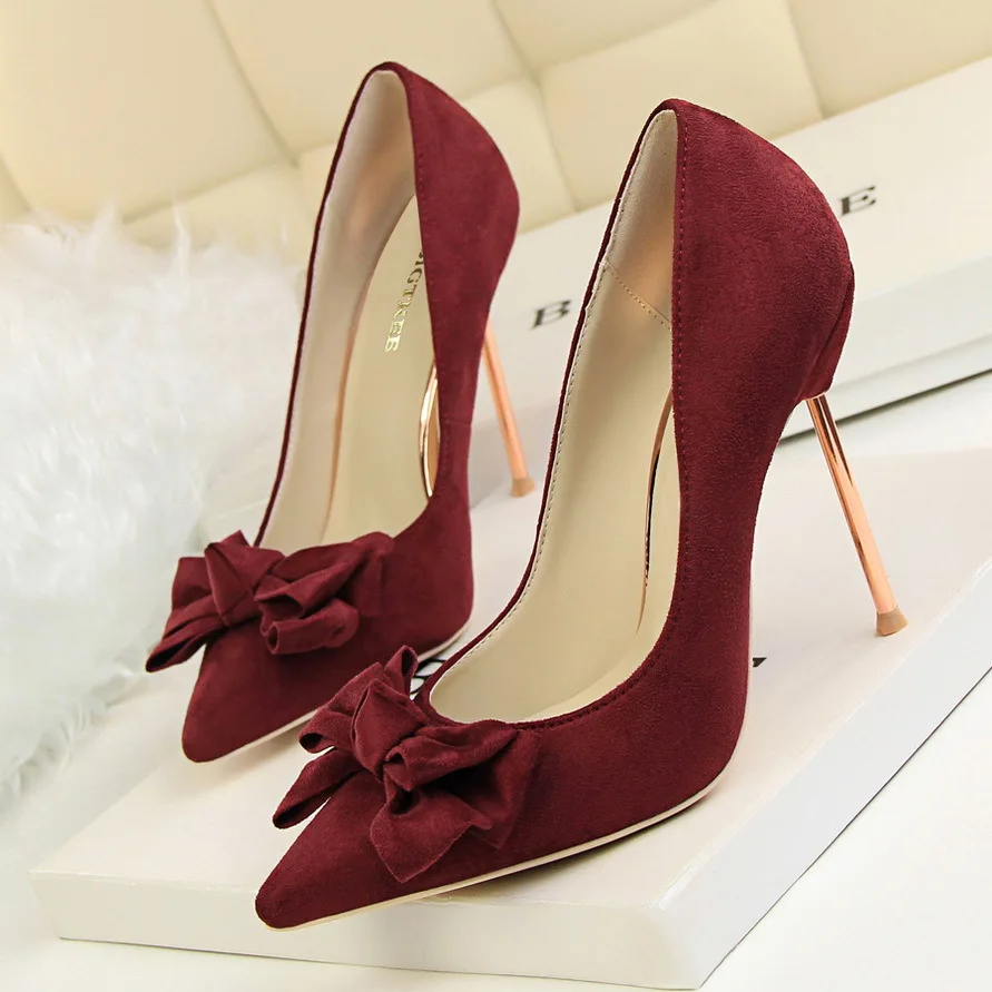 

LAKESHI High Heels Pumps Women's Shoes Fashion Ladies Pumps Shoes Sweet Butterfly-knot Sexy Pointed Toe Stiletto Wedding Shoes