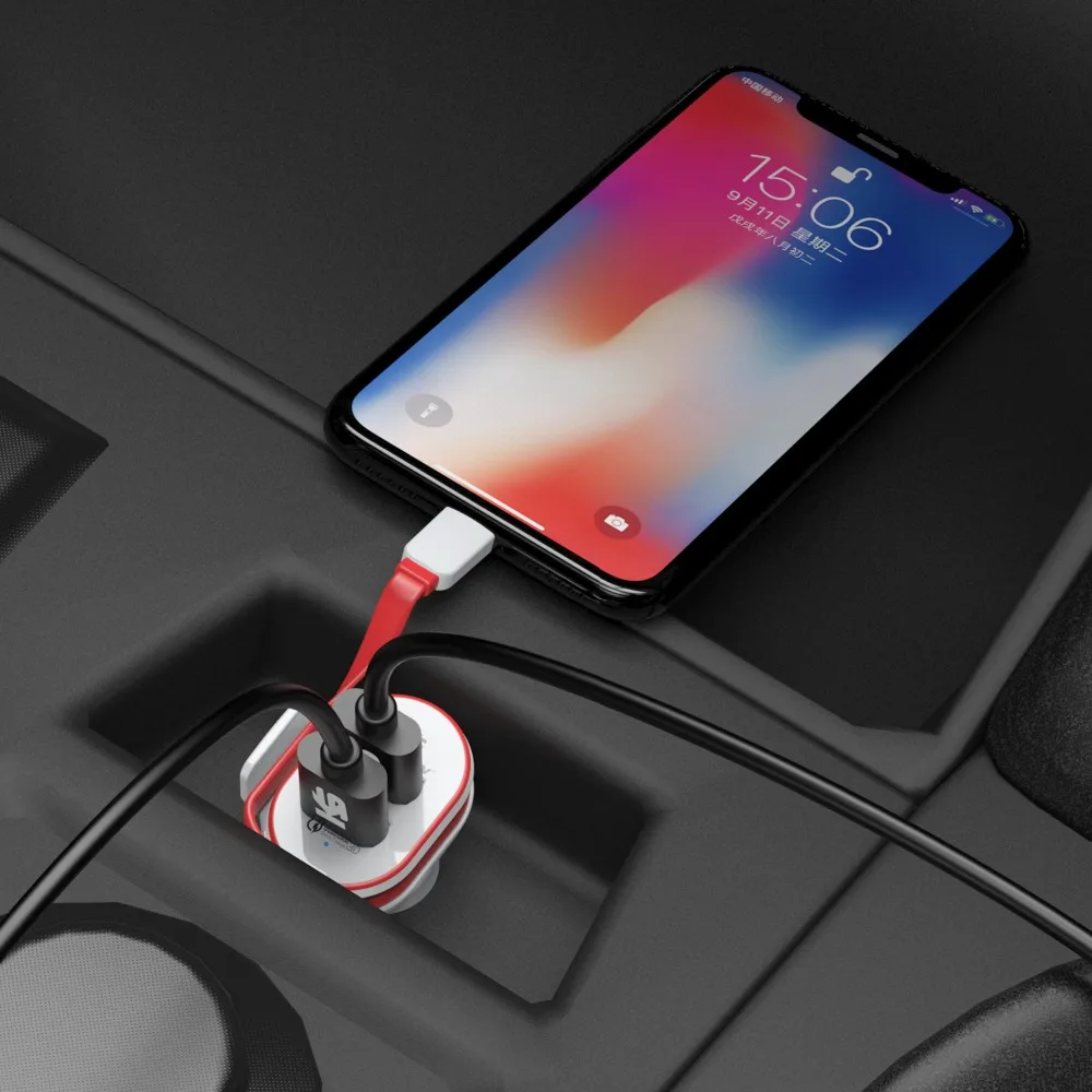 KEYSION 2 ميناء 33 واط سريعة تهمة 3.0 شاحن سيارة QC 3.0 + 5 فولت/3A USB سريع شاحن المحمول الهاتف محول السفر سيارة-تهمة مع كابل