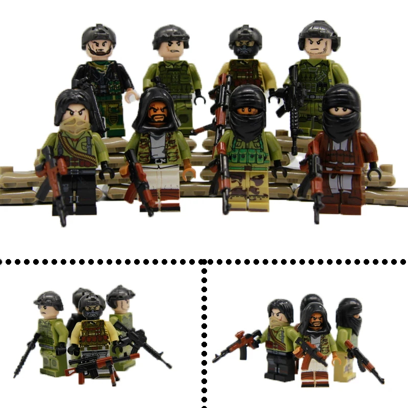 

8PCS World War 2 Military Sets Model WW2 Army Soldier Terrorist Building Blocks Bricks LegoINGlys SWAT Police Figures Toys
