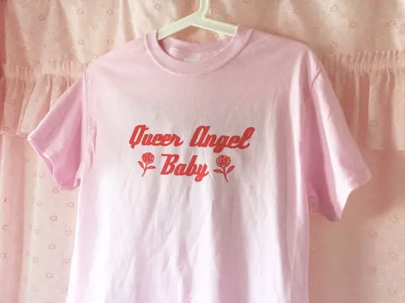 

Queer Angel Baby in White or Pink T-Shirt Unisex Sizes funny slogan rose graphic grunge art tees funny tops pretty cotton shirt