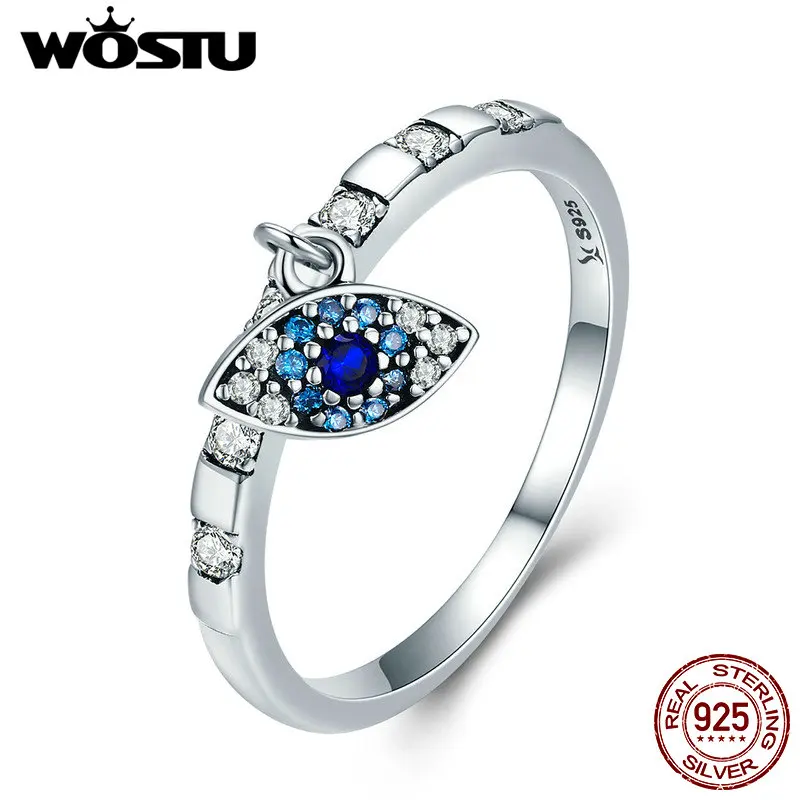 

WOSTU 925 Sterling Silver 7 Styles Day Ring Monday to Sunday Moon Lucky Eye Heart Dangle Female Ring for Women Silver Jewelry