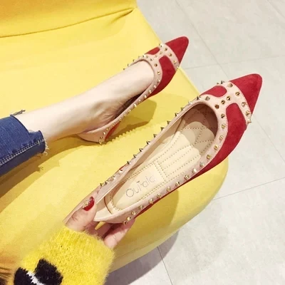 2019 new fashion rivet pointed flat shoes color matching shallow mouth women's shoes soft bottom shoes-1