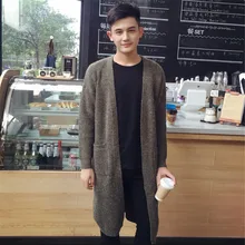 Осень Зима Мужской Длинный свитер Кардиган Куртка мужская мода повседневная свободная вязаная одежда верхняя одежда