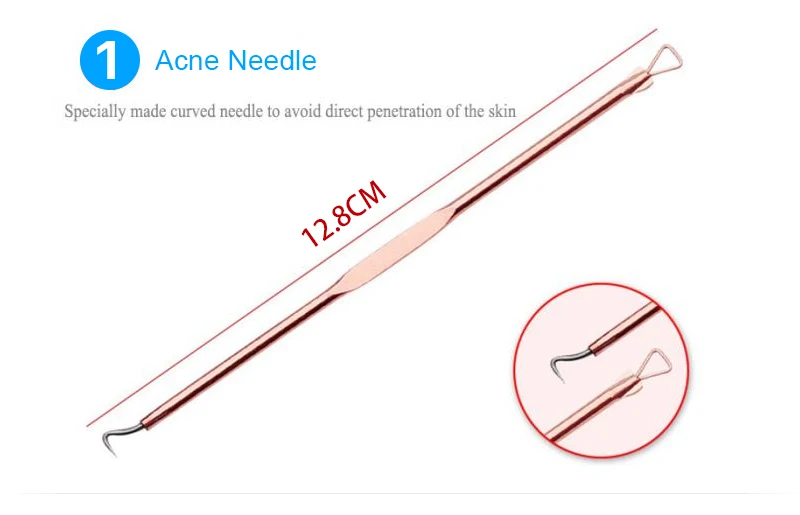 Игольчатый инструмент из розового золота, уход за лицом, экстрактор черных точек, Комедон, средство для удаления пятен от акне, лечение игл, 4 шт
