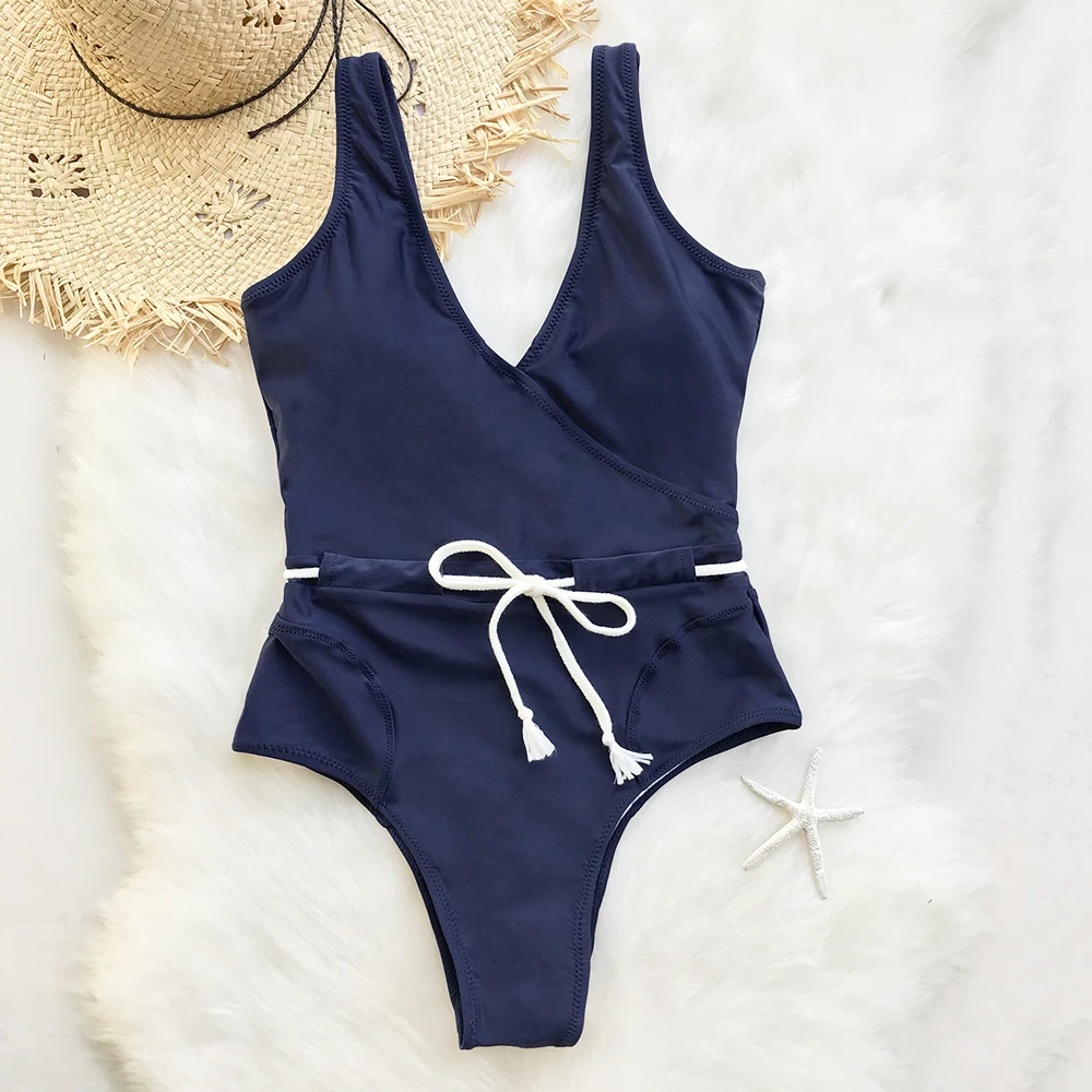 CUPSHE Sing In The Clouds Solid One piece Swimsuit Deep V neck Summer ...