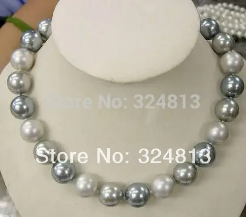 

NEW Elegant white Silver Gray Shell Pearl Necklace 18"0014544 ##a #a
