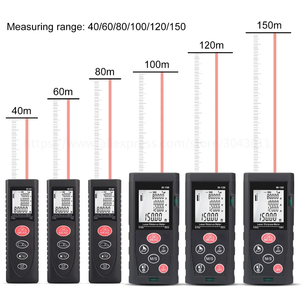 Laser Rangefinders Area/Volume/Distance/Pythagoras Digital Laser Distance Measure Meter 40M 60M 80M 100M 120M 150M Laser Rangefinders Area/Volume/Distance/Pythagoras Digital Laser Distance Measure Meter 40M 60M 80M 100M 120M 150M