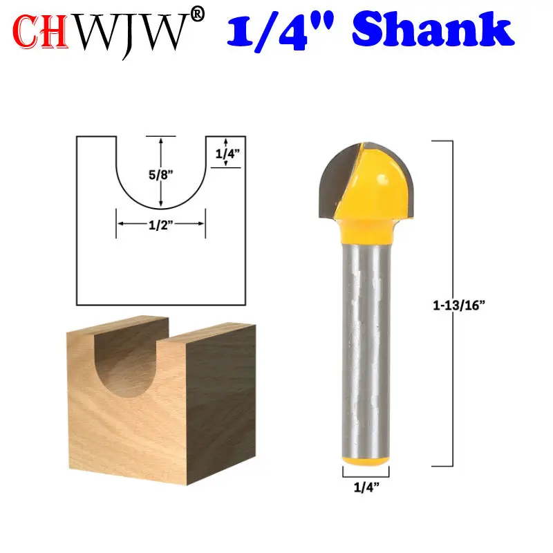 

1pc 1/4" Shank Core Box Router Bit - 1/4" Radius For Woodworking Cutting Tool