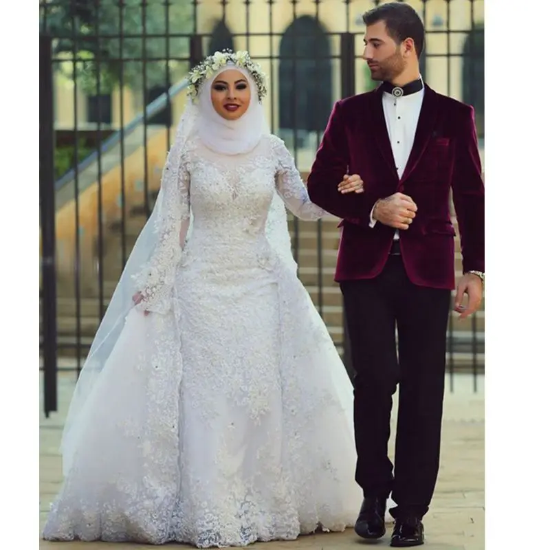 Hochzeit Kleid 2017 Arabisches Hijab Saudi Arabien Bescheidenen Muslim Hulle Spitze Perlen Uber Rock Meerjungfrau Vestido De Noiva Vestido De Noiva De Noivawedding Dress Aliexpress
