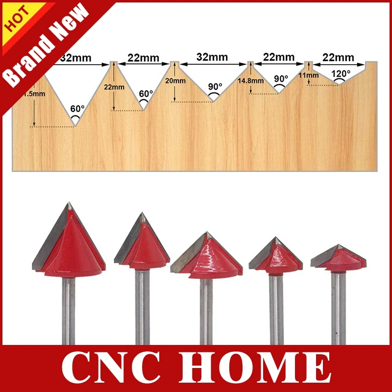 

5pcs 60 90 degree Vbit chamfering milling cutter wood v groove router bit cnc carbide end mill for engraving woodworking shk 6mm