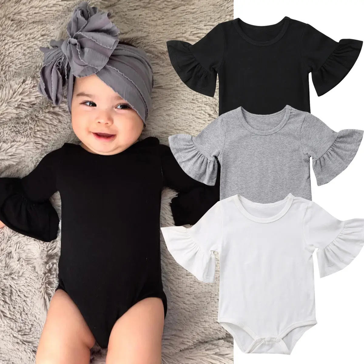 Download Newborn Infant Baby Girl Clothes Plain Cotton Half Sleeve ...