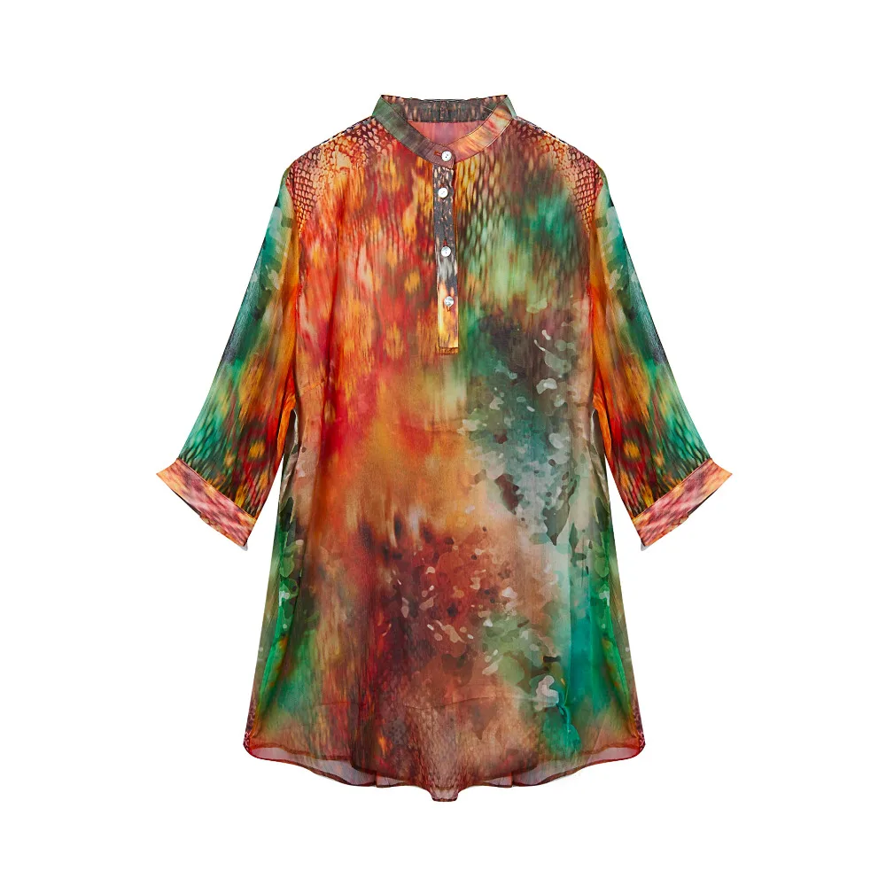 

100% Silk Crinkle Chiffon Shirt Pure Silk Chiffon Women Shirts Breathable Plus Size Version L/XL/XXL/XXXL
