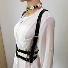 Женский Харадзюку, ручная работа, панковский ремень, кожа, золотой цвет, готический, два ряда, о-образный крючок, для тела, клетка для связывания, нагрудный ремень