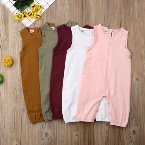 

Baby Girl Clothes Summer Newborn Baby Boy Girl Romper Solid Color Button Loose Jumpsuit O-Neck Sleeveless Playsuit Outfits