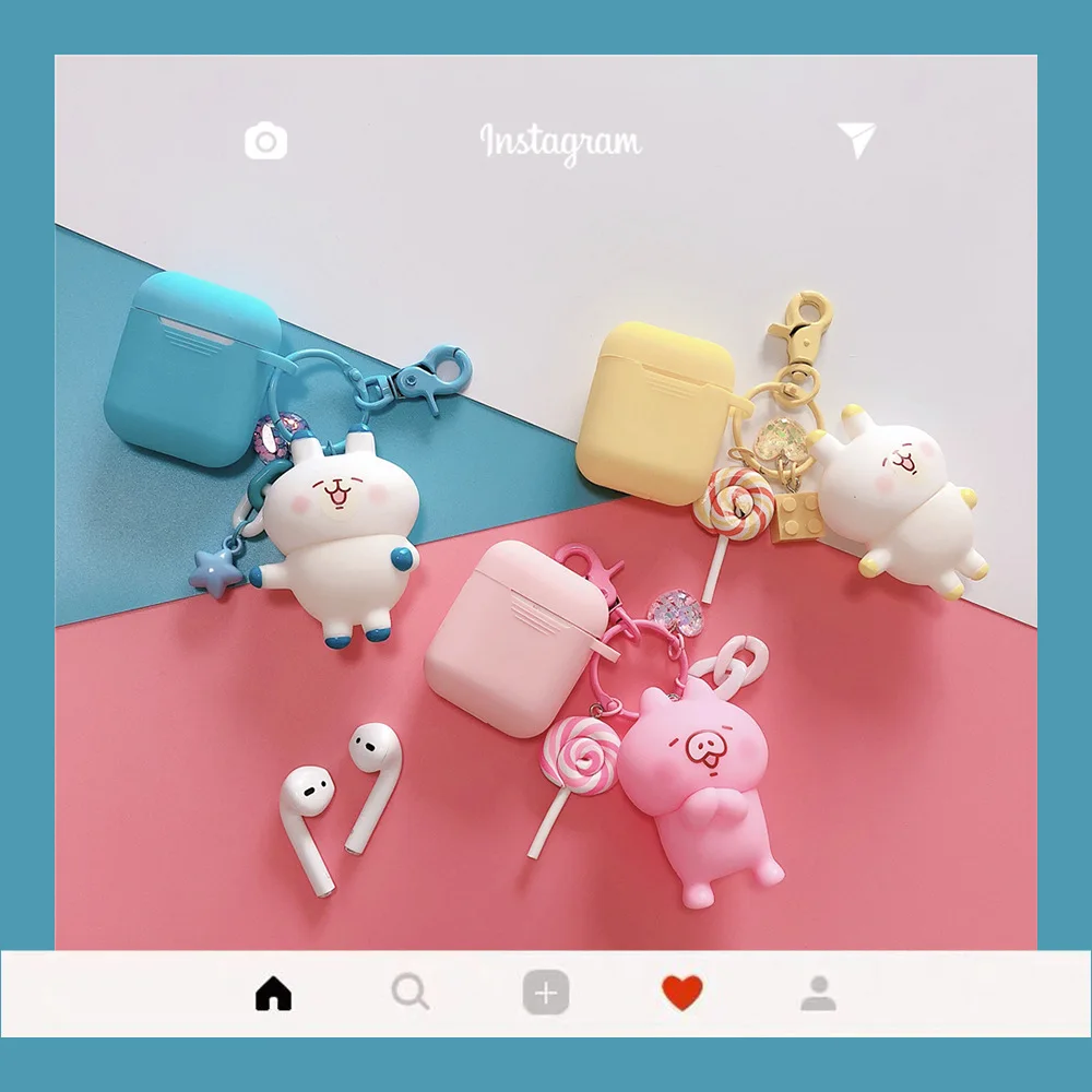 

Cartoon Animals Rabbit Pig Keychain Earphone Bluetooth Cover Silicone Protective Case for Apple Airpods Accessories Gift