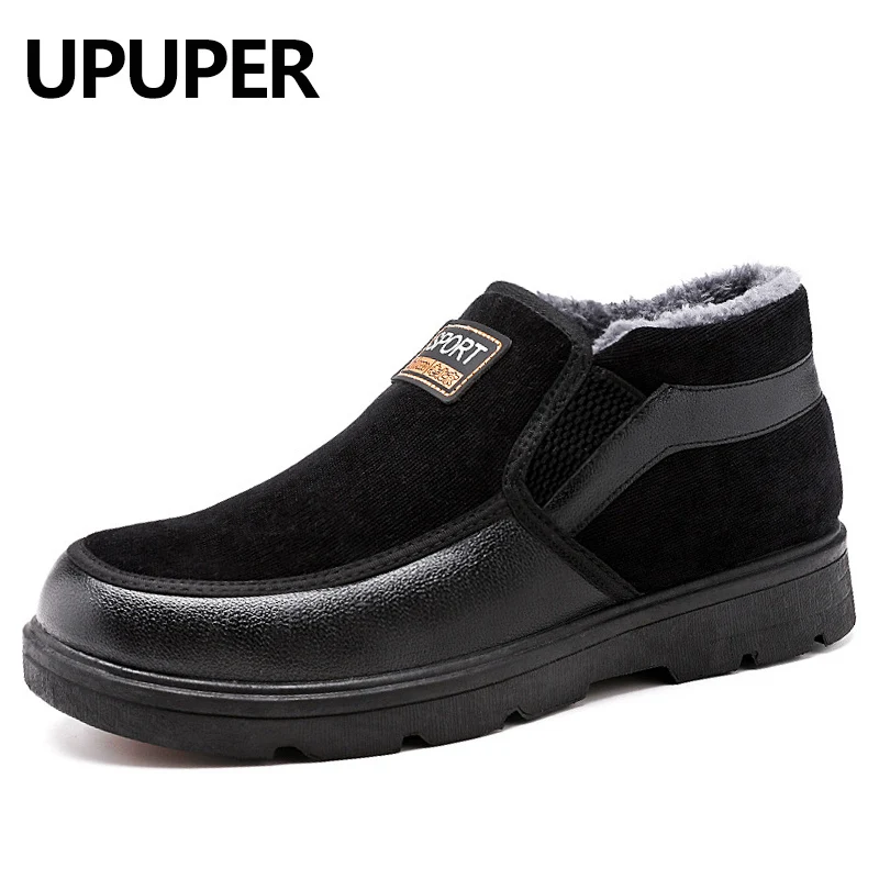 

UPUPER Cheap Men's Winter Warm Boots Slip-on Flock Casual Snow Boots Men Black Comfortable Fur Dad Winter Shoes Men