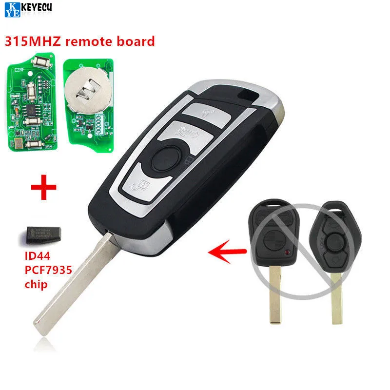 KEYECU Modify Flip Key Replacement for 1998 2009 BMW Remote Key 4Botton 315MHz FCC: LX8FZV with ...