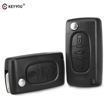 KEYYOU-funda plegable con tapa para llave remota de coche, cubierta con 3 botones y hoja HU83/VA2 para Peugeot 207, 208, 307, 308, 408