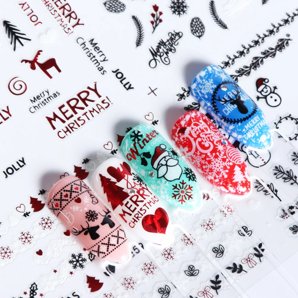 12 шт рождественские наклейки для ногтей Санта Клаус Снеговик Олень ползунки для дизайна ногтей декоративные наклейки из фольги блестящие обертывания JISQ037-060