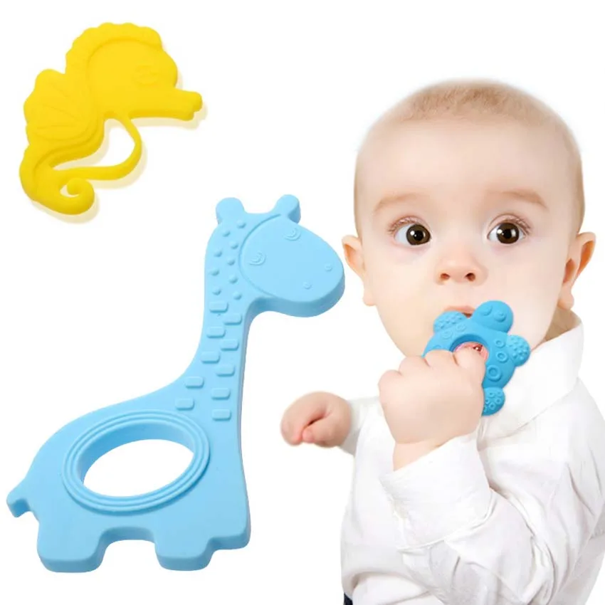 1 Pcs Cute Elephant Giraffe Training Teether Food Grade Silicone Baby