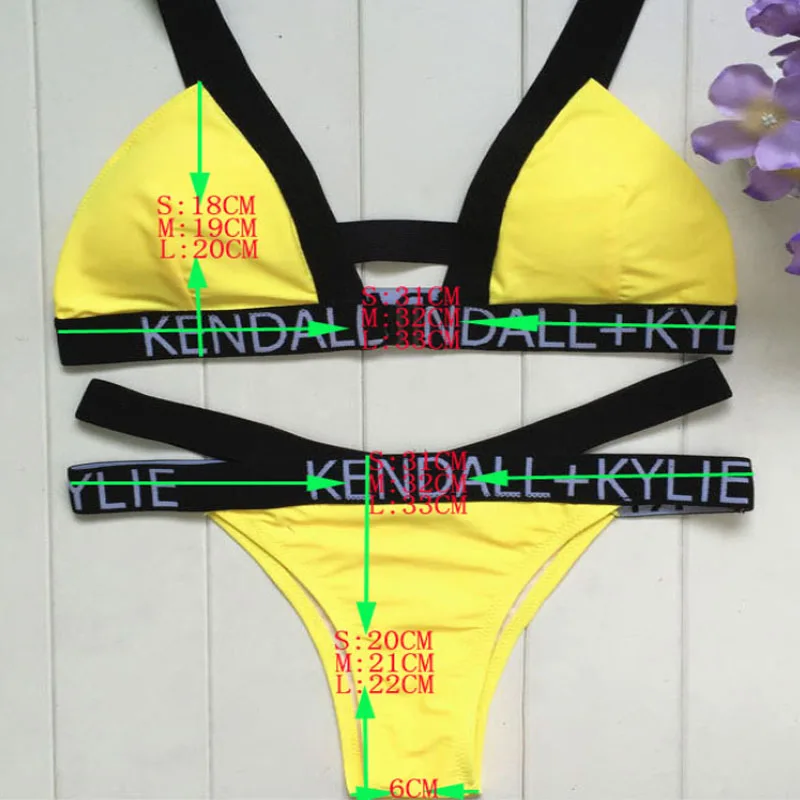 FS высокая талия желтый KENDALL KYLIE с буквенным принтом купальник комплект бикини