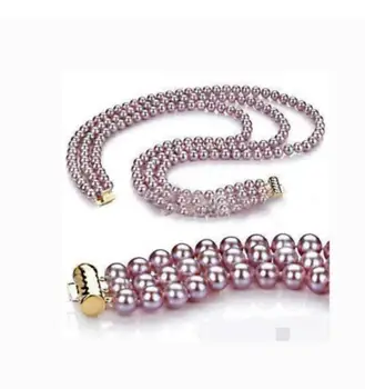 

Charming 3row 9-10 mm round lavender pearl necklace 18"-20"